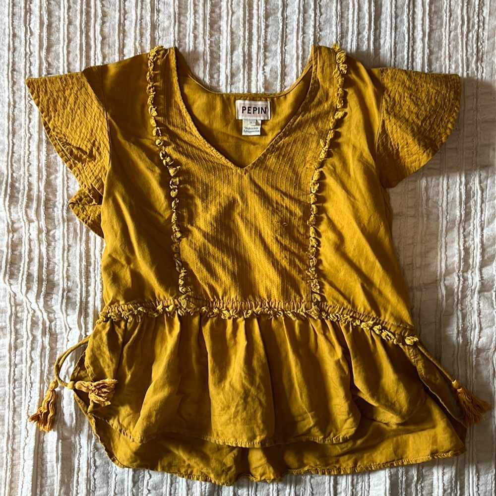 Anthropology blouse - condition= worn. Size L - color is mustard yellow